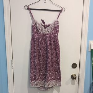 Johnny Martin Purple and White Floral Embroidered Lace Mini Dress Size Large